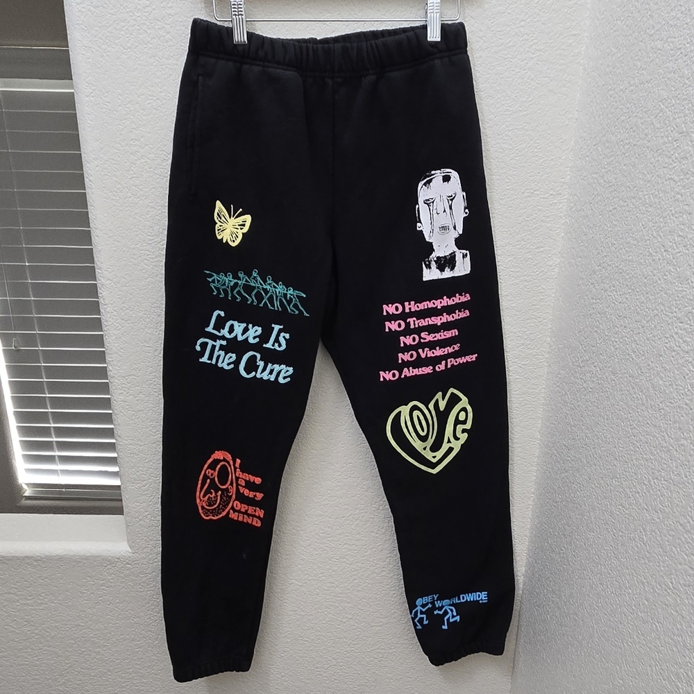 Obey Black Track Pants with Neon Graphic Prints